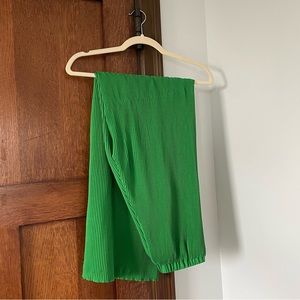 Pretty Little Thing Bright Green Plisse High Waisted Wide Leg Pants